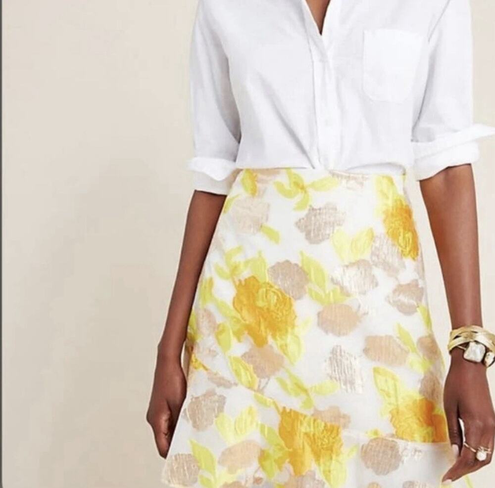 Anthropologie Maeve Faye Flounced Jacquard floral embroidered mini skirt size 10